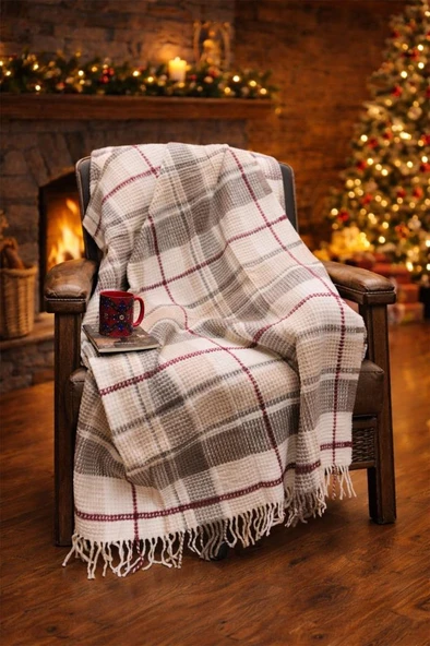 Dinarsu Cozy Life İnka Pamuklu Tv Battaniye 130x170 cm Bordo ürün görseli 1