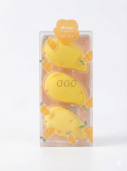 New Well Makyaj Süngeri 3 Lü Mango Meyve Modelli ürün görseli 1
