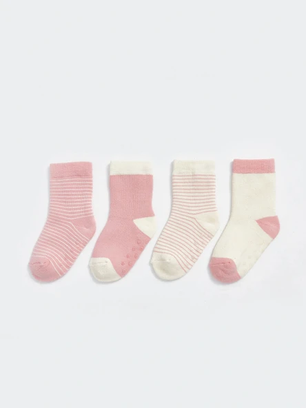 LCW baby Pembe Çizgili Kız Bebek Soket Çorap 4'lü ürün görseli 1