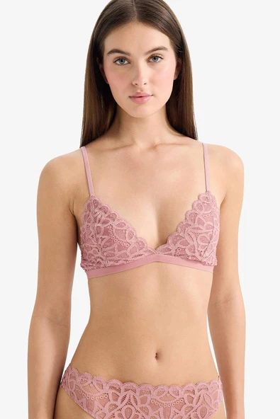 Defacto F5037AXBR86 Bordo Dantelli Simli Kapsız Pedsiz Balensiz Triangle Bra ürün görseli 1