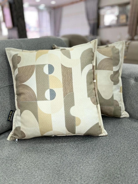 NIVEMESHOME GEOMETRİK  AÇIK KAHVE DESENLİ 45X45 DOLGULU KIRLENT KILIFI ürün görseli 1