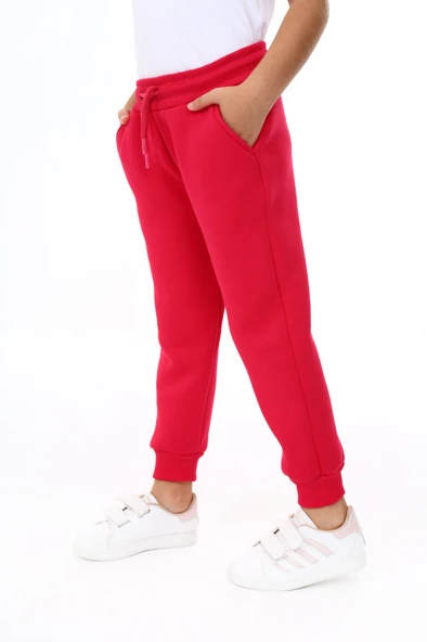 Toontoy Kız Çocuk Nakış Baskılı Beli Paçası Ribanalı Cepli Basic Jogger Eşofman Altı 3 İplik Şardonlu ürün görseli 1