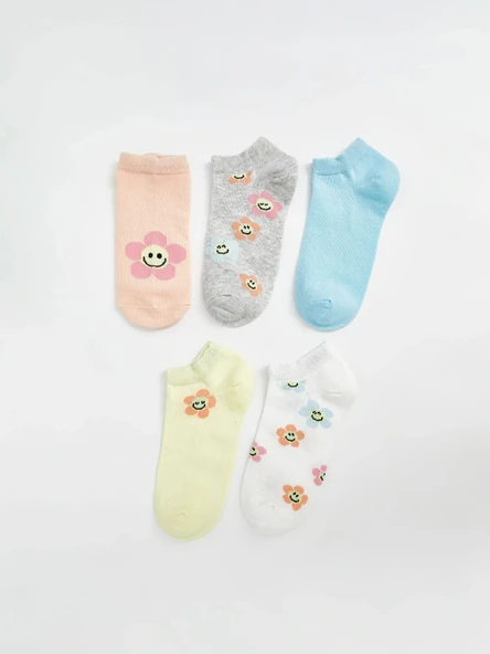 LCW Kids Pembe Desenli Kız Çocuk Patik Çorap 5'li ürün görseli 1
