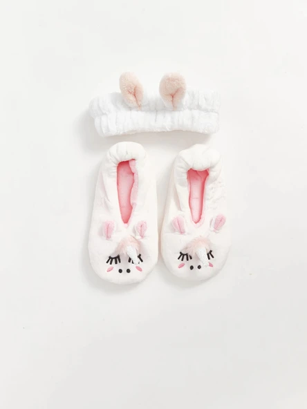 LCW Kids Pembe Kız Çocuk Ev Çorabı ve Saç Bandı ürün görseli 1