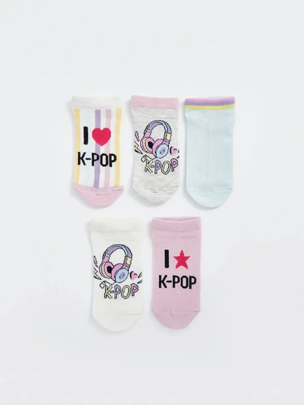 LCW Kids Karişik K-pop Desenli Kız Çocuk Patik Çorap 5'li ürün görseli 1