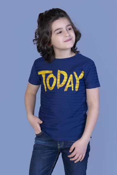 Toontoy Erkek Çocuk Baskılı Bisiklet Yaka Kısa Kollu Çizgili Tişört ürün görseli 1