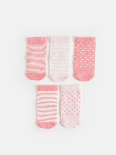 LCW baby Pembe Desenli Kız Bebek Soket Çorap 5'li ürün görseli 1