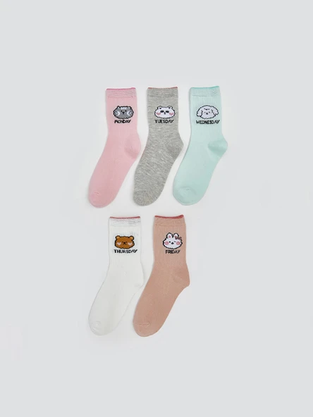 LCW Kids Pembe Desenli Kız Çocuk Soket Çorap 5'li ürün görseli 1