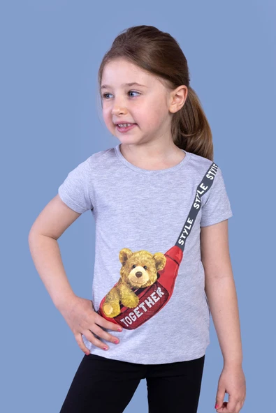 Toontoy Kız Çocuk Baskılı Bisiklet Yaka Kısa Kollu Tişört ürün görseli 1
