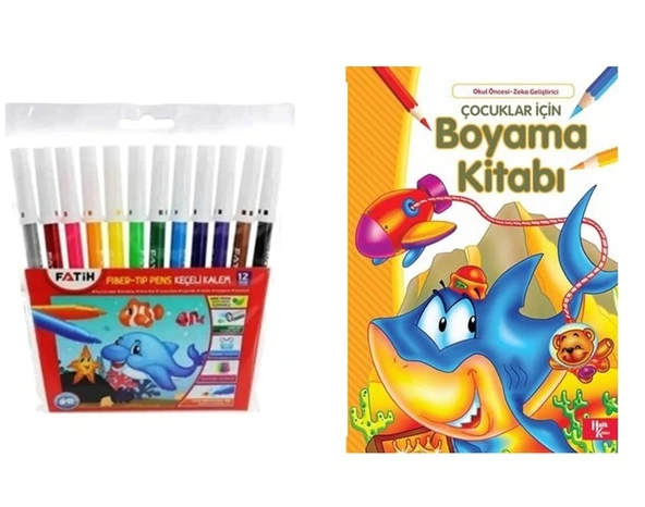 Fatih Keçeli Kalem 12li ve Farklı Boyama Kitabı 1 er adet 2 li set ürün görseli 1