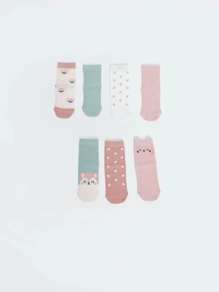 LCW Kids Pembe Baskılı Kız Bebek Soket Çorap 7'li ürün görseli 1