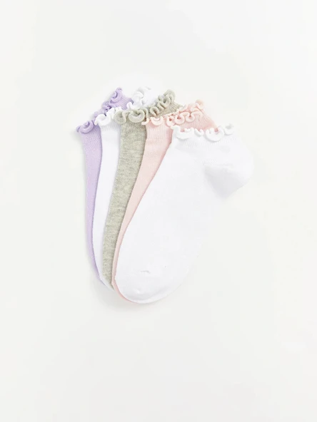 LCW Kids Ekru Basic Kız Çocuk Patik Çorap 5'li - Resim 2