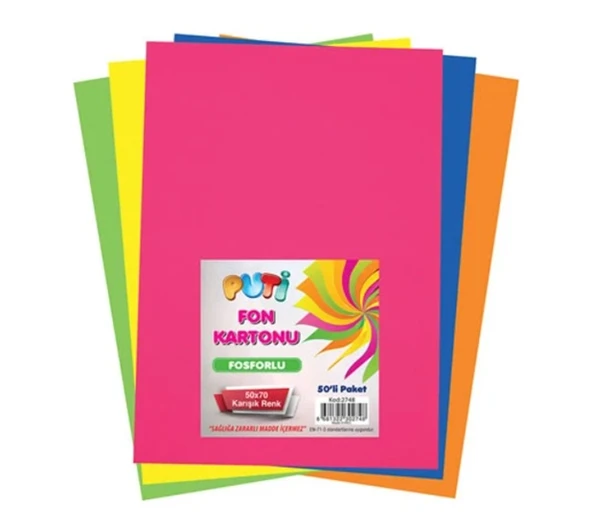 Fosforlu Fon Kartonu 50X70 Karışık Renk Rulo Şeklinde Tekli 4 adet ürün görseli 1