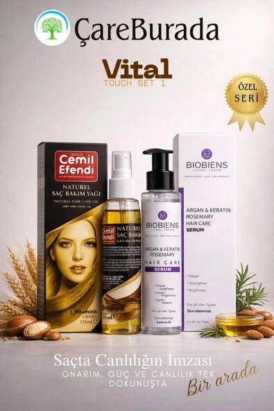 Vital Touch Set 1 - Cemil Efendi Naturel Saç Bakım Yağı 125 ml + Biobiens Argan & Keratin Saç Bakım Sütü ürün görseli 1