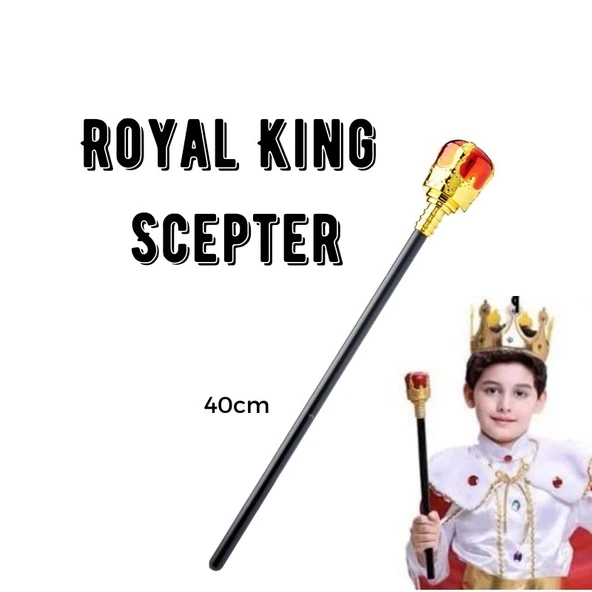 Çocuk Boy Altın Renk Kral Tacı Ve Kırmızı Topuzlu Kral Asası mirSM0010K-D222-F083 ürün görseli 1