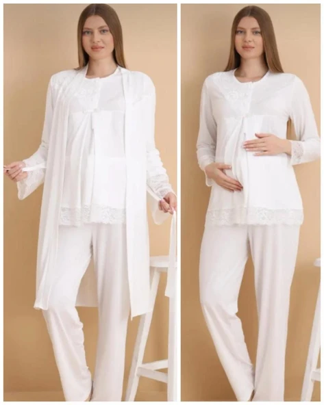 BirolGaye 26005 Hamile Lohusa 3 Lü Pijama Sabahlık Tk ürün görseli 1