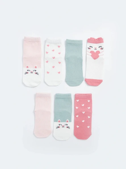 LCW baby Pembe Baskılı Kız Bebek Soket Çorap 7'li ürün görseli 1