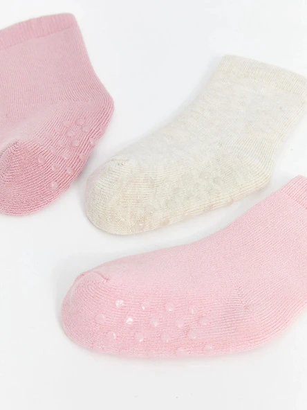 LCW baby Pembe Basic Kız Bebek Soket Çorap 3'lü - Resim 3