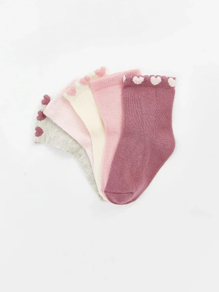 LCW baby Pembe Basic Kız Bebek Soket Çorap 5'li - Resim 2