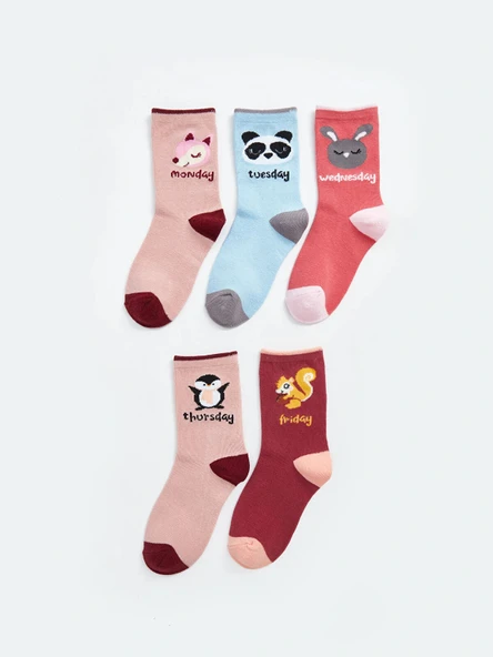 LCW Kids Pembe Desenli Kız Çocuk Soket Çorap 5'li ürün görseli 1