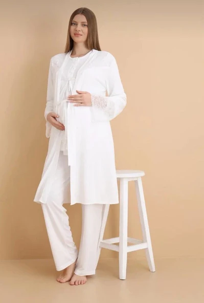 NEHİR 4022 Hamile Lohusa 3 Lü Pijama Sabahlık TK ürün görseli 1