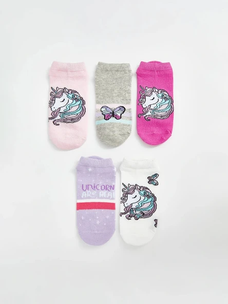 LCW Kids Pembe Desenli Kız Çocuk Patik Çorap 5'li ürün görseli 1