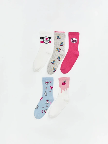 LCW Kids Ekru Desenli Kız Çocuk Soket Çorap 5'li ürün görseli 1