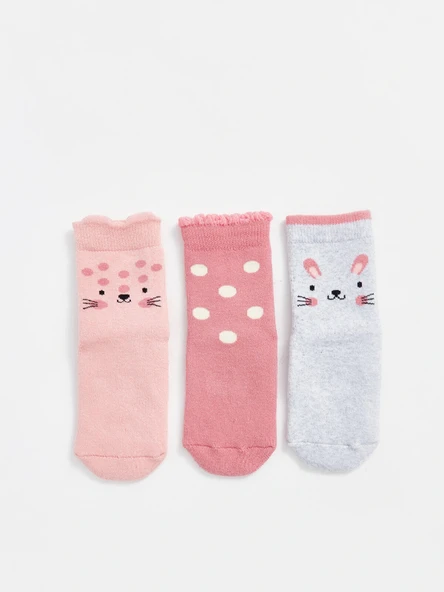 LCW baby Pembe Baskılı Kız Bebek Soket Çorap 3'lü ürün görseli 1