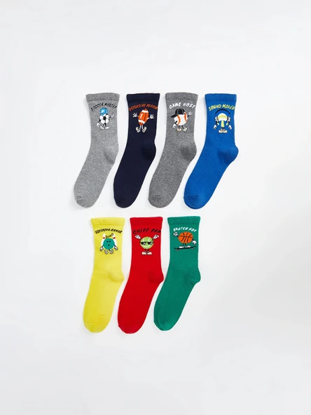 LCW Kids Karışık Desenli Erkek Çocuk Soket Çorap 7'li ürün görseli 1