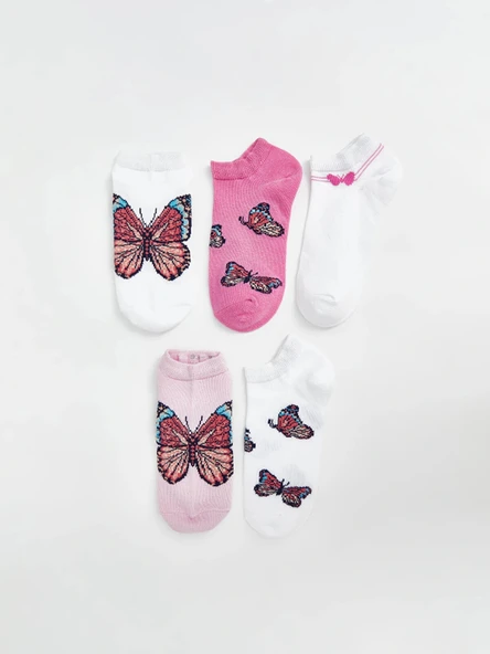 LCW Kids Ekru Desenli Kız Çocuk Patik Çorap 5'li ürün görseli 1