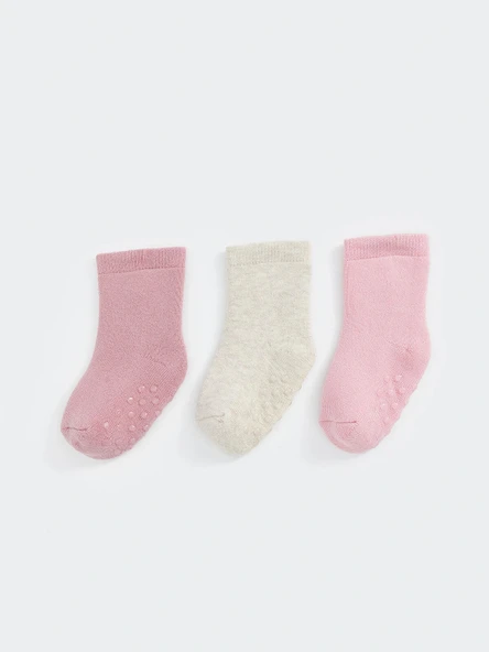 LCW baby Pembe Basic Kız Bebek Soket Çorap 3'lü ürün görseli 1