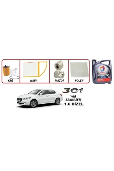 TOTAL Peugeot 301 1.6 Dizel Yağ Bakım 5li Set 5w30 Ecs Euro5 ürün görseli 1