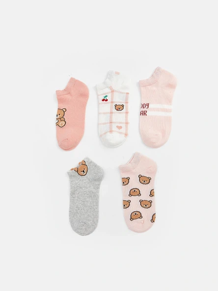 LCW Kids Mercan Ayı Teddy Desenli Kız Çocuk Patik Çorap 5'li ürün görseli 1