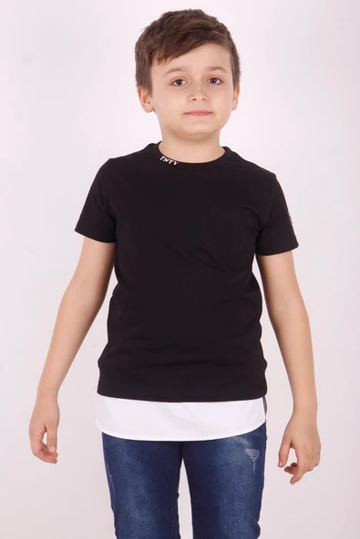 Toontoy Erkek Çocuk Baskılı Bisiklet Yaka Kısa Kollu Tek Cepli Tişört - Garnili ürün görseli 1