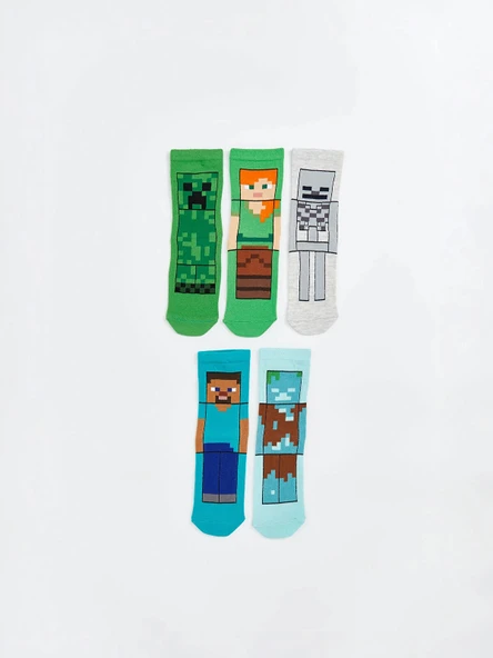 LCW Kids Karışık Minecraft Baskılı Erkek Çocuk Soket Çorap 5'li ürün görseli 1