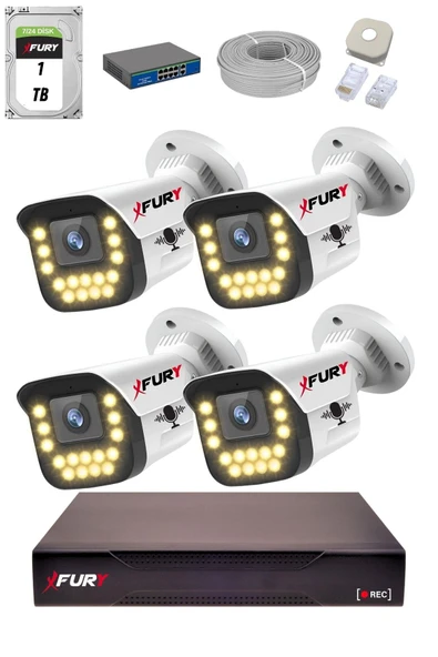 FURY 15 Warm LED Ip Güvenlik Kamera Seti 4 Kameralı Sesli 4mp Gece Renkli Su Geçirmez 1403s 1TB ürün görseli 1