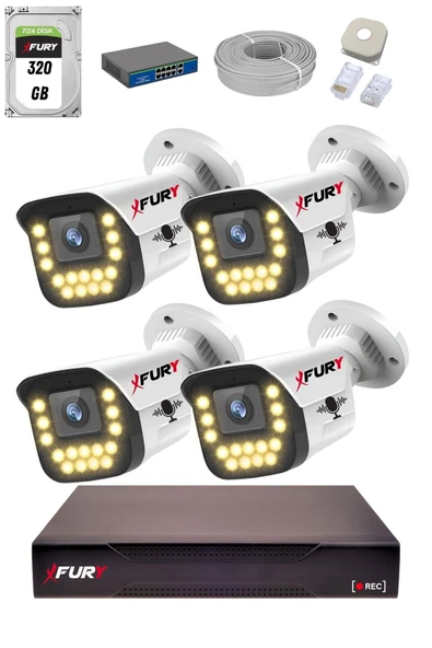 FURY 15 Warm LED Ip Güvenlik Kamera Seti 4 Kameralı Sesli 4mp Gece Renkli Su Geçirmez 1403s 320GB ürün görseli 1