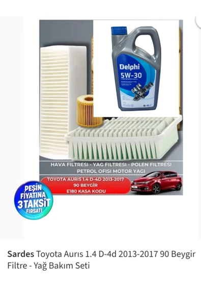 DELPHİ 5W-30 4LT +TOYOTA AURİS 1.4 D-4D 2013-2017 90 HP ürün görseli 1