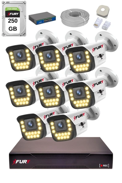 FURY 15 Warm LED Ip Güvenlik Kamera Seti 8 Kameralı Sesli 4mp Gece Renkli Su Geçirmez 1403s 250GB ürün görseli 1
