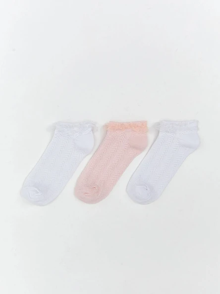 LCW Kids Ekru Dantel Detaylı Kız Çocuk Patik Çorap 3'lü ürün görseli 1