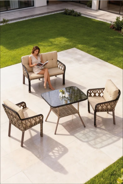 LUMİS GARDEN NEVA RATTAN BAHÇE TAKIMI 2+1+1 +MASA ürün görseli 1