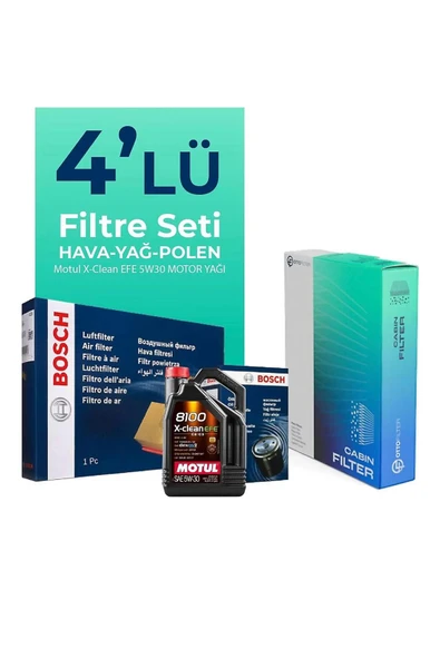 Bosch Volkswagen Polo 1.0 TSi Filtre Bakım Seti Motul Motor Yağlı (2017-2024) 4 Lü ürün görseli 1