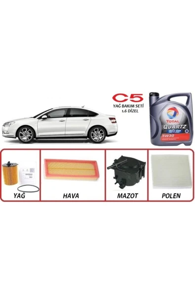 TOTAL İneo Ecs 5w-30 Dpf 4lt -citroen C5 Euro5 1.6 Uyumlu Dizel Yağ Bakım 5li Set ürün görseli 1