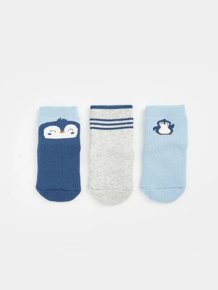 LCW baby Mavi Baskılı Erkek Bebek Soket Çorap 3'lü ürün görseli 1
