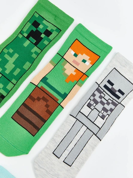 LCW Kids Karışık Minecraft Baskılı Erkek Çocuk Soket Çorap 5'li - Resim 3