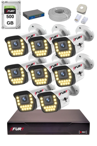 FURY 15 Warm LED Ip Güvenlik Kamera Seti 8 Kameralı Sesli 4mp Gece Renkli Su Geçirmez 1403s 500GB ürün görseli 1