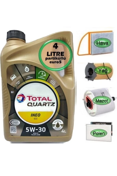 TOTAL 5w30 Partikül Yağ+Peugeot 301 1.6 Dizel Kw62 2012-2016 ürün görseli 1