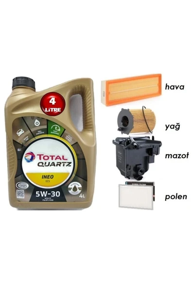 TOTAL İneo Ecs 5w30 4lt Yağ+ Peugeot 407 1.6 Dizel Kw80 Hp109 5 Li Yağ Bakım Seti 2004-2011-9HZ (DV6TED4) ürün görseli 1