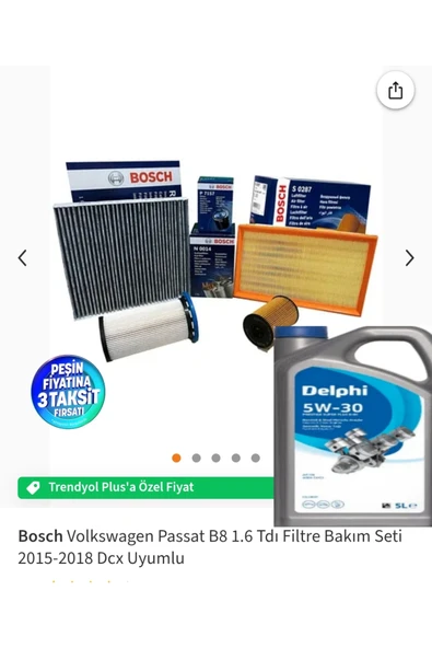 Bosch Volkswagen Passat B8 1.6 Tdı Filtre Bakım Seti 2015-2018 Dcx +DELPHİ 5LT 5W-30 2025 ürün görseli 1