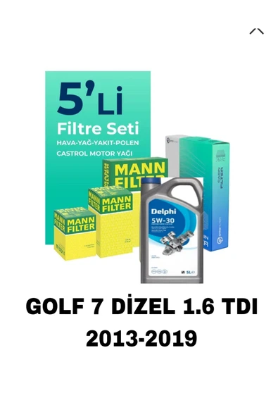 DELPHİ 5W30 5LT YAĞ 2025+VW GOLF 7 DİZEL 1.6 TDI FİLTRE BAKİM SETİ ürün görseli 1